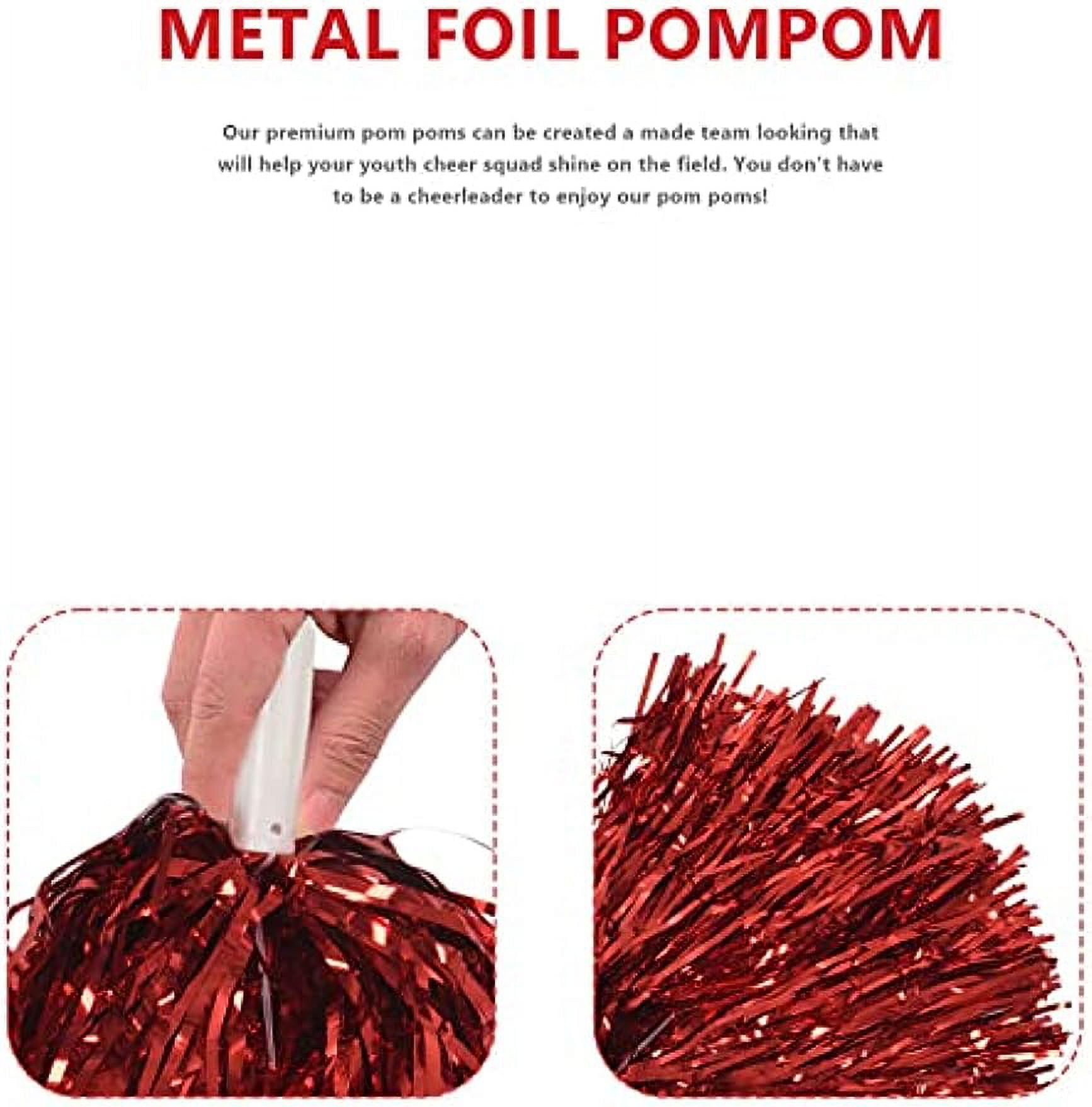 LINLIN 24Pcs Cheerleading Cheerleader Pom Poms, Metallic Foil Cheer Pom, Poms with Plastic Handle for Adults Kids Cheerleaders Party Red