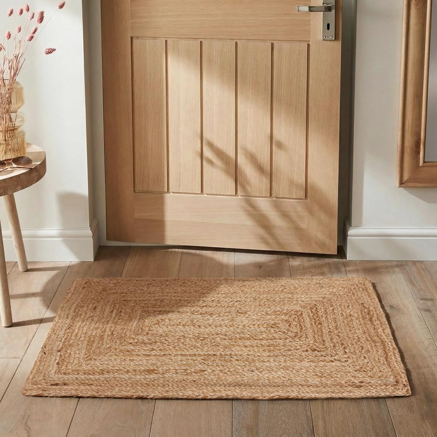Hand Woven Jute Braided Rug, 2'x3' – Natural, Reversible Boho Entry Area Rugs for Kitchen, Living Room I Farmhouse Indoor Outdoor Decorative Floor Rug, 24x36 Inches