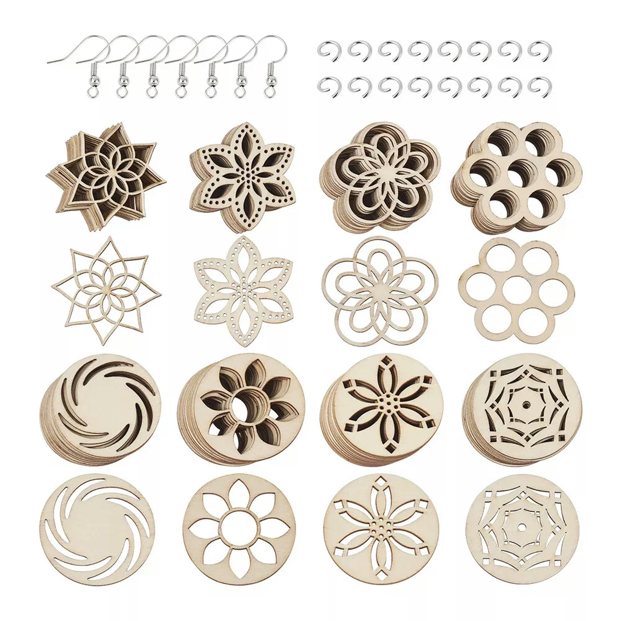 EOEMY 1Set Diy Dangle Earring Making With 80Pc Wood Filigree Joiners 80X Earring Hooks