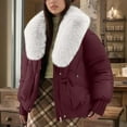 thumbnail image 2 of Olyvenn Puffer Jacket Womens Plus Size Zip up Faux Fur Collar Padded Coat Long Sleeve Thermal Outwear Coat with Pockets Red L, 2 of 7