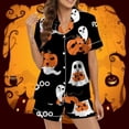thumbnail image 2 of ChenYiFH Under $12 Halloween Pajamas Women 2025 Fall Costume Graphic Button Up Sleepwears Loungewear Ladies Ctue 2 Piece Top and Shorts Pjs Sets Black M, 2 of 5