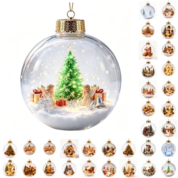 PLPPYFS Glowing Christmas Story Ornament, Mini Holiday Scene 3.94In | Light-Up Christmas Balls with Warm LED Light, Glowing Christmas Ornament for Tree Mantel, Holiday Decoration & Gifting Use