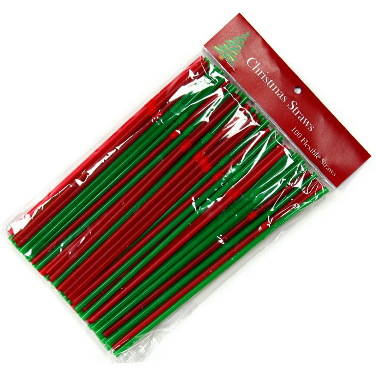 Chef Craft Green/Red Plastic Christmas Flexible Straws