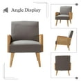 thumbnail image 5 of Farmhouse Accent Chair Rattan Armrests Fabric Upholstered Wooden Reading Armchair Living Bedroom Pewter, 5 of 9