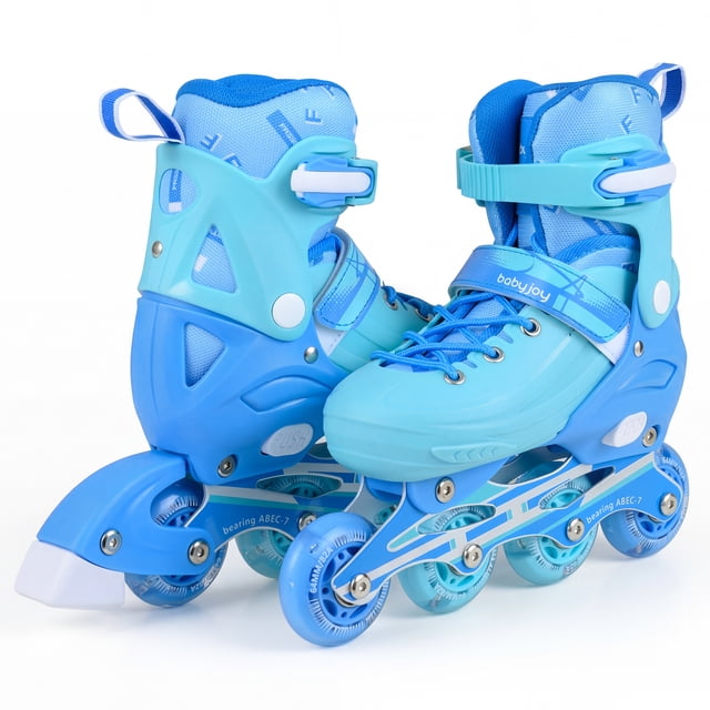 Babyjoy Patins en Ligne pour Enfants, Patins à Roulettes Réglables Lumineux avec Roues Lumineuses Bleu