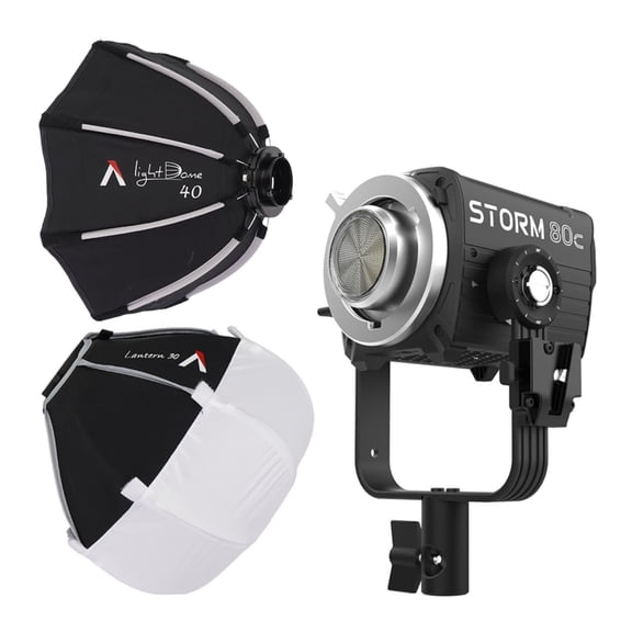 Aputure STORM 80c IP65 80W Full-Color Point Source Fixture (Black) Bundle with Light Dome 40 8-Corner Mini Softbox and Lantern 30 Omnidirectional Softbox (3 Items)