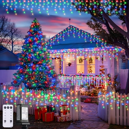 38.8FT Icicle Lights for Outside, 400 LED Icicle Christmas Lights Outdoor Indoor Plug in, Warm White String Lights for Christmas House Patio Party Fireplace Holiday Decorations