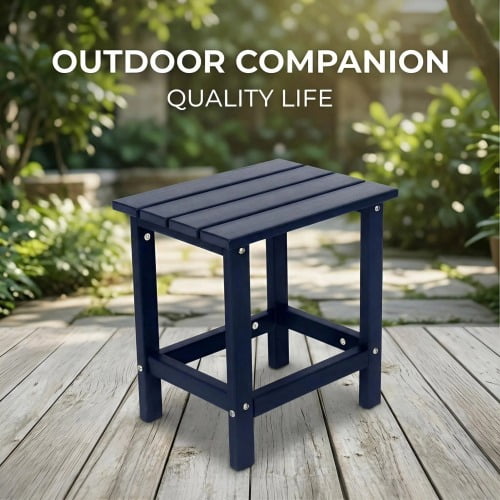 Adirondack Square Recycled HDPE Outdoor Side Table, Blue All-Weather Patio End Table for Backyard, Pool, Porch, Garden, Lawn