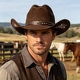 thumbnail image 6 of RUINIXCW Western Cowboy Hat for Men Women Cowgirl Hat Felt Wide Brim Fedora Hat with Bull Head Belt Floral Embroidery Roll Up Jazz Hat Themed Party Cap Wedding Festival Costume, 6 of 8