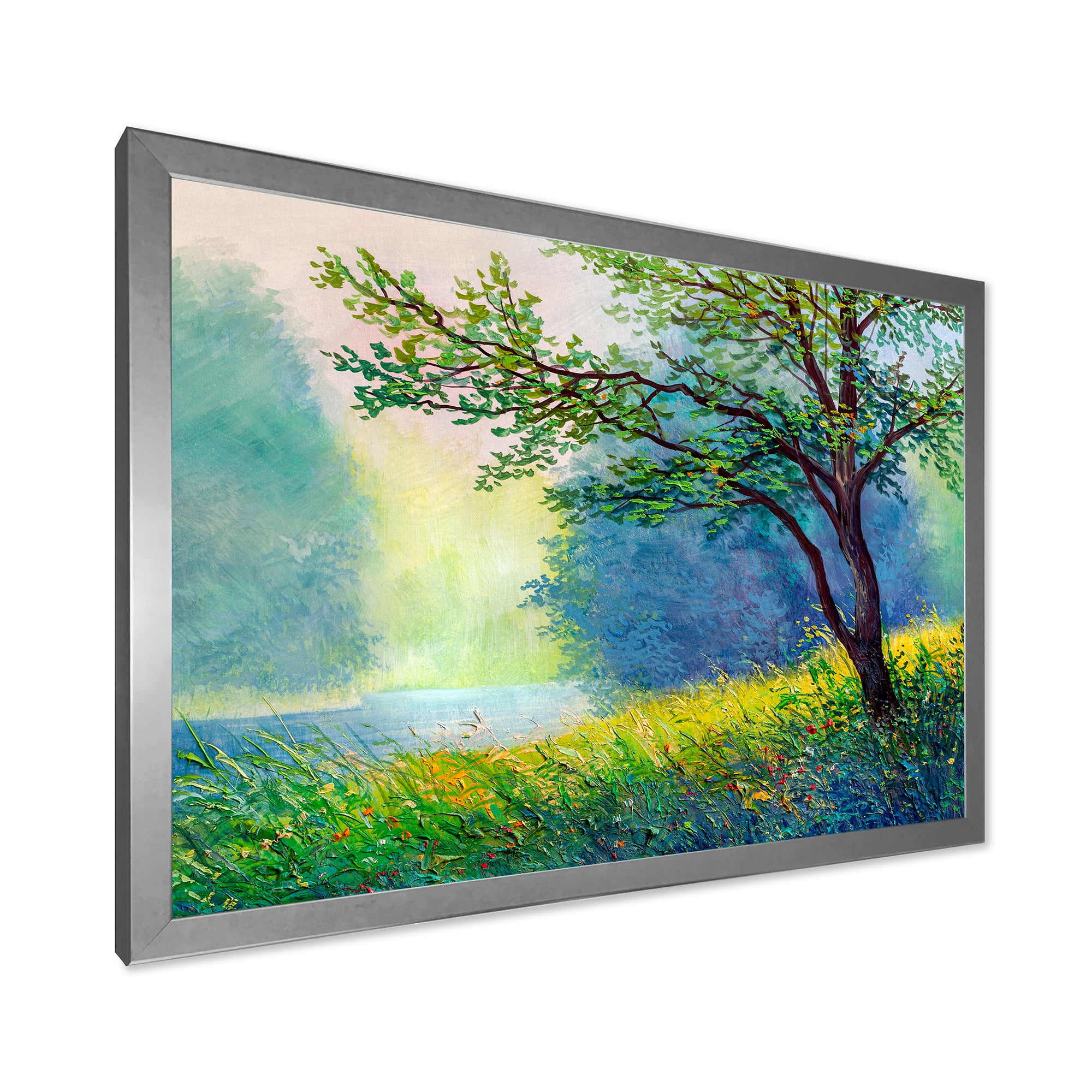 Designart 'Summer Forest With Waterfall and River ' Traditional Framed Art Print