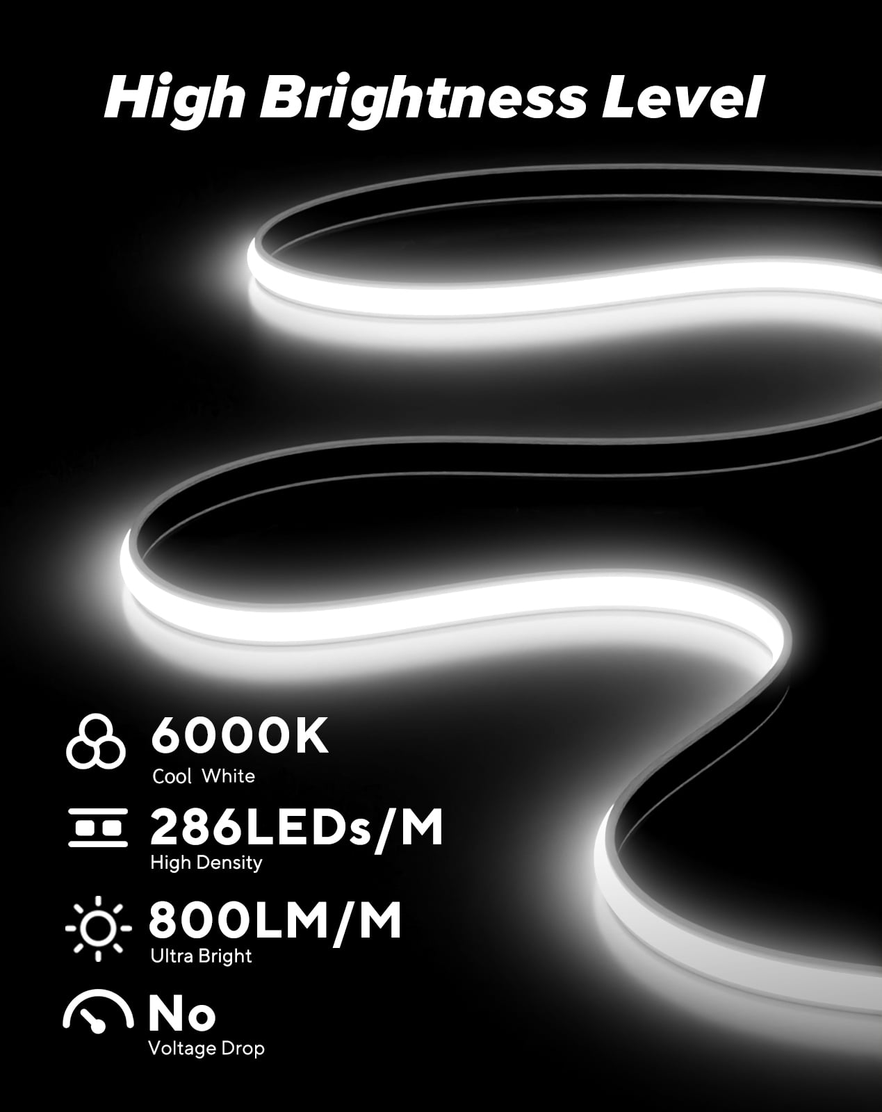 Shine Decor COB LED Neon Rope Light AC110-120V 16.4ft, 800lm Ultra Bright(6000K Cool White), Dimmable IP65 ETL Neon Strip Light, Cuttable LED Tape Light for Cabinet, Bedroom, Commercial 10x4.5mm