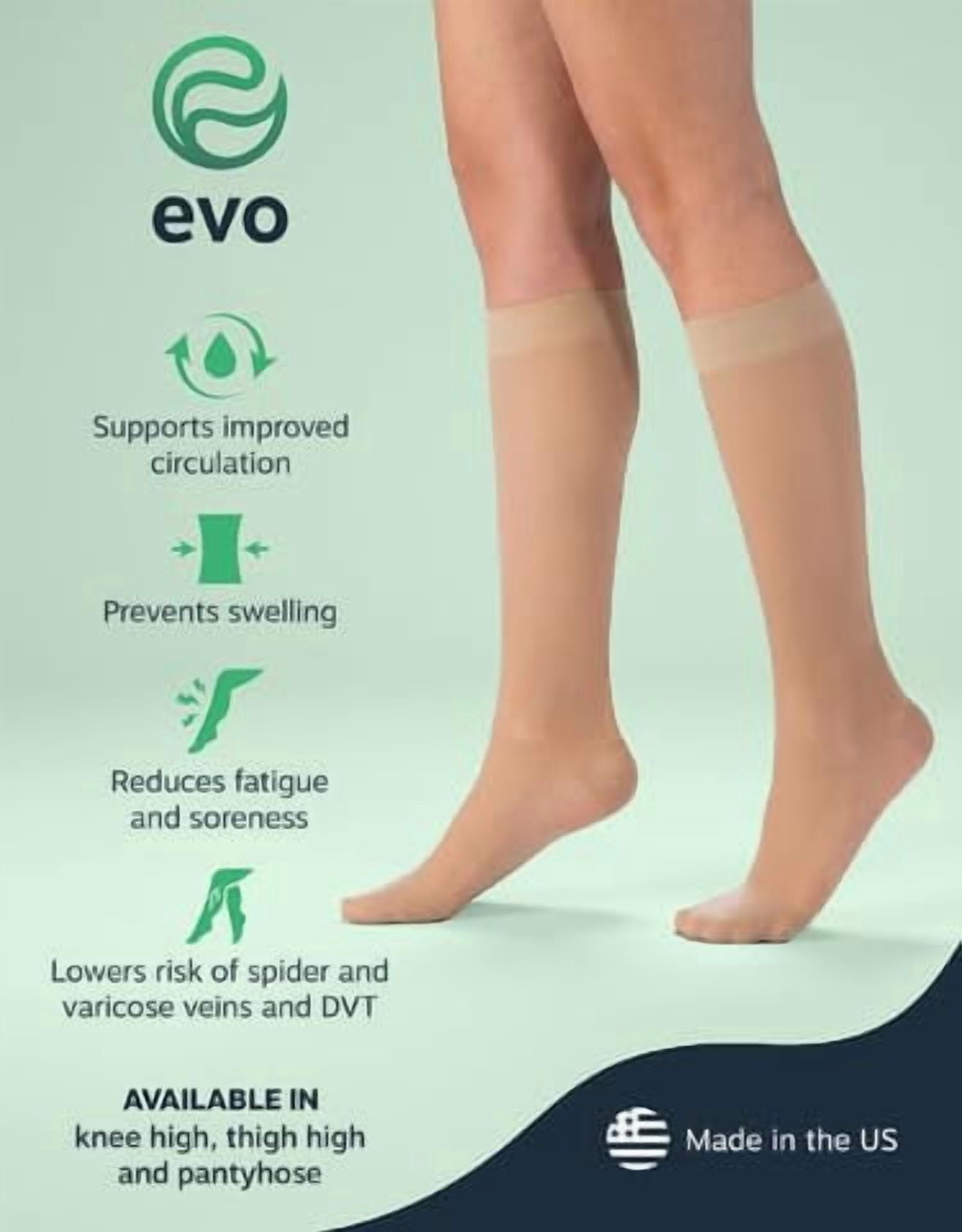 EvoNation Women's Knee High Compression Socks 15-20 mmHg – Sheer Graduated Support Stockings