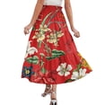 thumbnail image 5 of Women's Floral Midi Skirt, Drawstring High Waist Tiered Pleated Skirt, Casual Boho Skirt for Vacation, Daily Wear and Spring Outfits,Red,S, 5 of 7