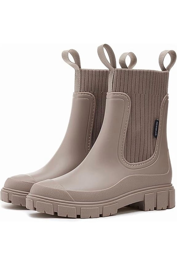 Women's Waterproof Lug Sole Chelsea Ankle Boots fashion slip-on Platform Chunky Heel Combat booties Casual Comfortable non-slip outdoor work Rain shoes Boots