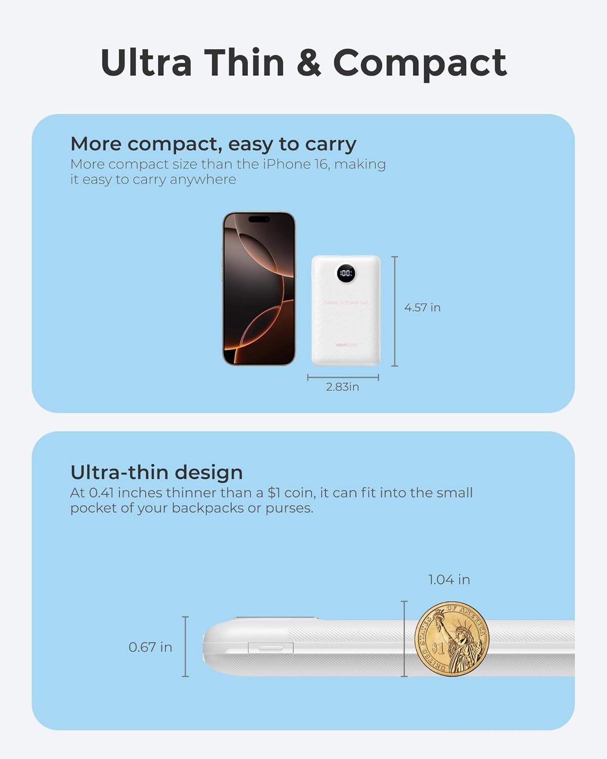 Portable Charger Built-in Cables, Power Bank for iPhone, Fast Charge USB C Battery Pack Travel Essentials Powerbank Compatible with iPhone 17/16/15/14, Samsung S25/24