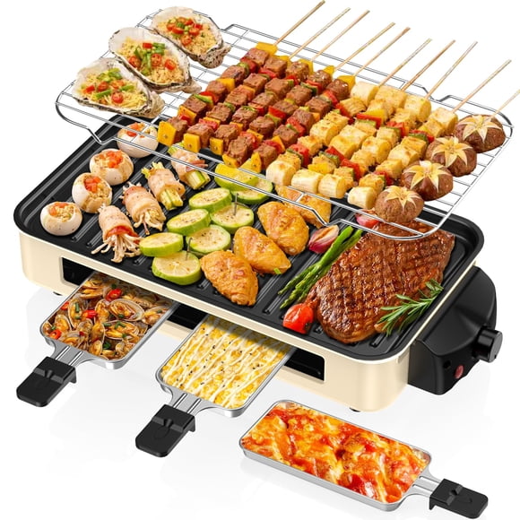 Electric Indoor Grill 1500W -2 in 1 Smokeless Indoor Grill for Kitchen with Non-stick Removable Grill & Griddle Plate,Temperature Control Korean BBQ