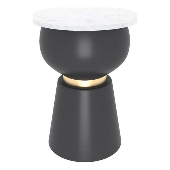Pemberly Row Modern Marble Metal Accent Table Black White Gold