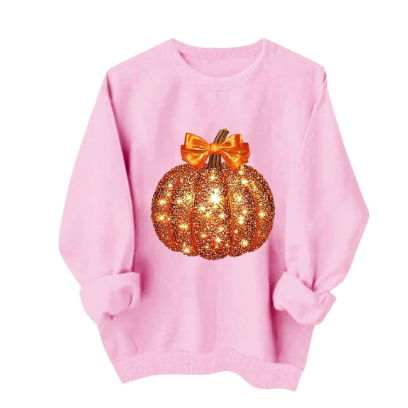 Kezqiaxn Crew Neck Sweatshirts Women Thanksgiving Pumpkin Long Sleeve Fall Casual Pullover Tops Sweatshirt for Women