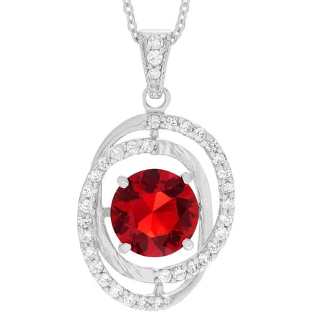 Brinley Co. Women's CZ Sterling Silver Round Spiral Pendant Fashion Necklace, Red