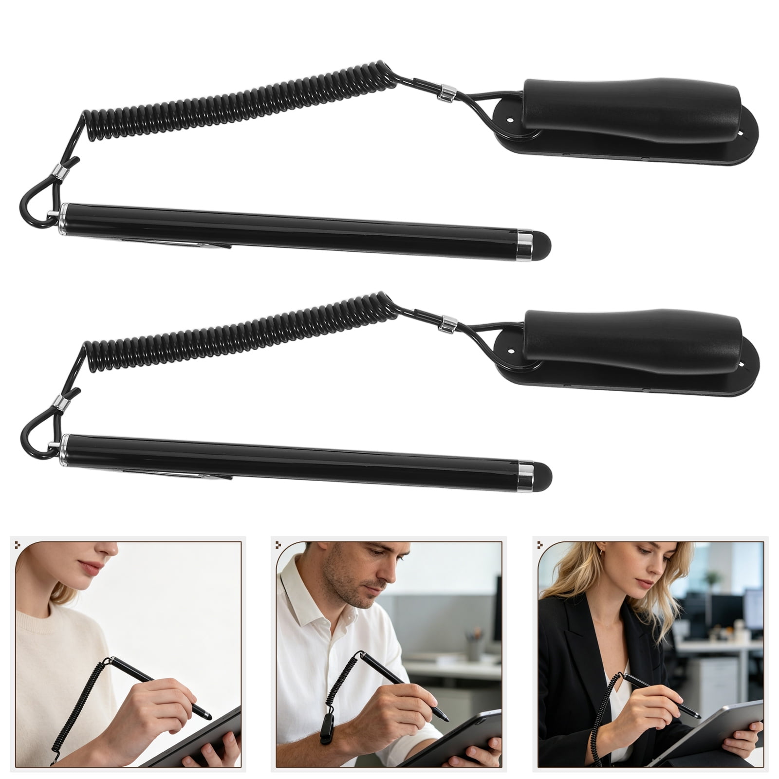 OFFIGAM 2Pcs Black Capacitive Stylus Pen with Tether for Smooth Writing on Touch Screens