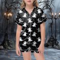 thumbnail image 2 of TOWED22 Halloween Pajamas Girl Silk Pajamas Button Up Shirt and Shorts Satin Pajama Set 2 Piece Loungewear Sleepwear Outfit Sets for 2-13 Years(Black,4-5 Y), 2 of 5