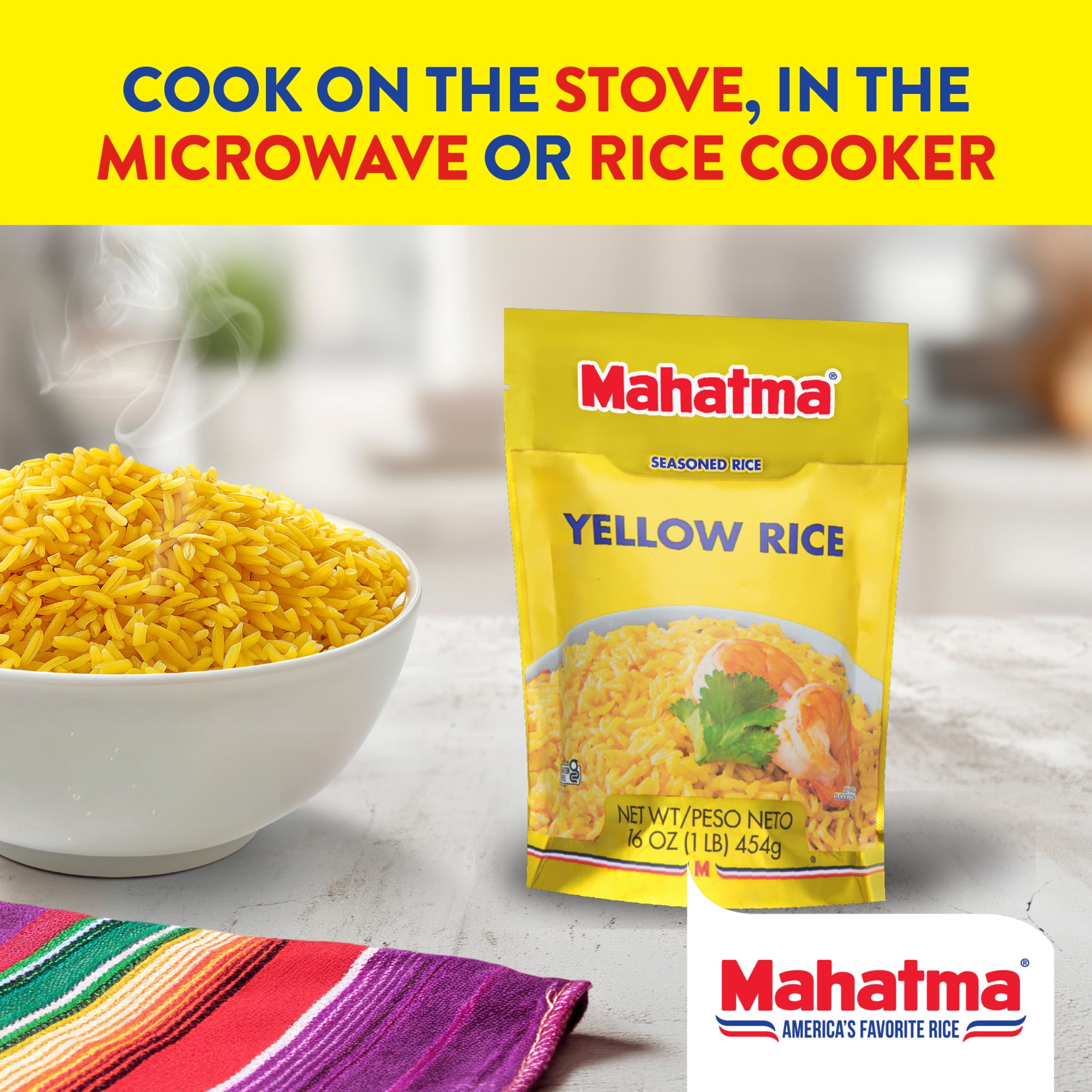 (8 pack) Mahatma Authentic Saffron Yellow Rice, Seasoned Rice with Spices, Gluten Free, 16 oz Bag