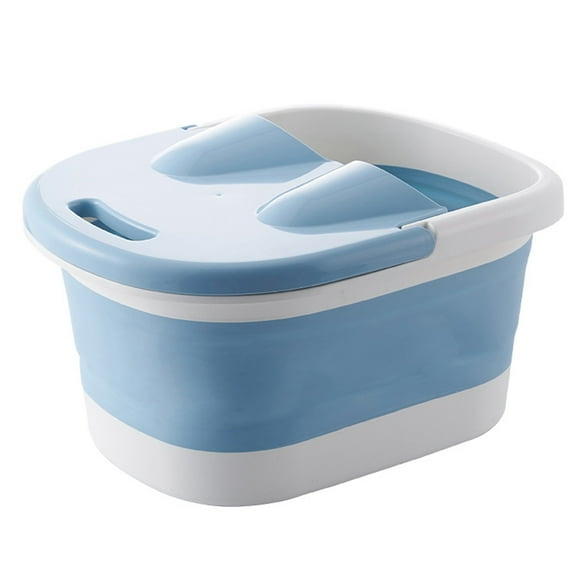 Collapsible Foot Bath Tub with Massaging Rollers Portable Foldable Foot Spa Soak Bath Tub with Handle Lid Blue