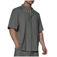 thumbnail image 3 of Turilly Mens Shirts Men's Fashion Casual Solid Color Button Short Sleeve Round-Neck Blouses, 3 of 5