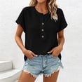 thumbnail image 2 of Aezemi Women Pullover Button Shirts Round Neck Short Sleeve Fashion Comfy Summer Tees Trendy Outdoor Soft Tunic All Match Undershirts Tops XL, 2 of 7