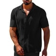 thumbnail image 4 of Mens Polo T-Shirt Lapel Solid Color Short Sleeved Button Linen Mens Clothing,Black,2XL, 4 of 4
