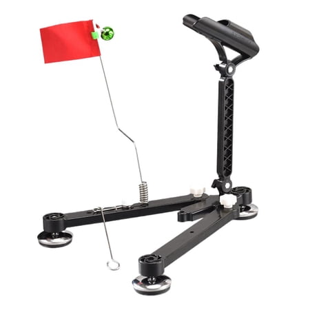 Automatic Alarm Fishing Rod Holder with Bell & Flag Folding Stainless Steel Stand for Ice Raft Fishing