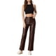 thumbnail image 2 of Pantalones de cuero sintético Daring Diva para mujer, de cintura alta, pierna recta, estilo punk, PU, talla XS, color marrón, 2 of 6