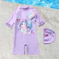thumbnail image 2 of BOOMNY Toddler Baby Girls One Peice Swimsuits Short Sleeve Rash Guard for Kids Cartoon Graphic Lightweight Summer Vacation Beach Swimwear, 2 of 4