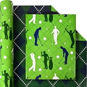 Altarho Golf Wrapping PresNok Paper Roll for Boys Women Men - Green Golf and Textile Print Plaid Design Sports Gift Wrap Sheets for Birthday Father's Day Team Party Supplies Total 28.5sq.ft