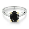 thumbnail image 2 of Gem Stone King 925 Silver and 10K Yellow Gold Black Sapphire Solitaire Engagement Ring for Women | 2.50 Cttw | Oval 9X7MM | Gemstone September Birthstone (Size 6), 2 of 4