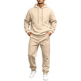 thumbnail image 2 of Hearthz Fleece Men's Tracksuit 2 Piece Sweatsuit Set Long Sleeve Drawstring Flannel Hoodie Jogger Sweatpants Set Athletic Mens Track Suits 2 Piece Set Beige XXL, 2 of 8
