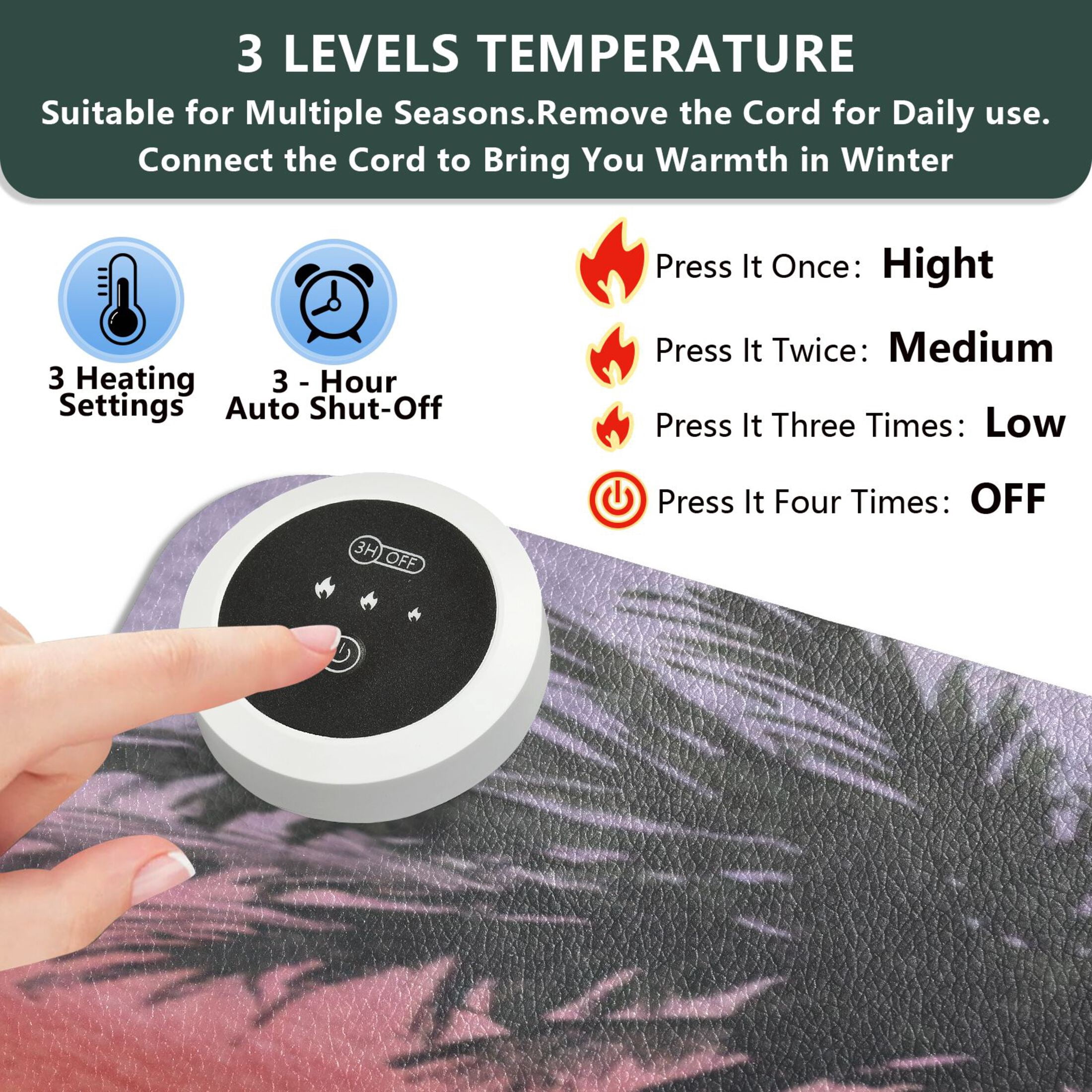 Large Heated Desk Mat Mouse Pad 31.5"x13"PU Leather Graphene Heating Desk Warmer with 3 Temperature Settings 110V US Plug Non-Slip Warm Pad for Home, Office, and Gaming Tropical Sunset Beach Print