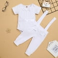 thumbnail image 5 of IBTOM CASTLE Baby Boys Baptism Christening Outfit Bowtie Romper Suspender Pants Birthday Wedding Party Tuxedo Formal Suit Ring Bearer Clothes Set 18-24 Months White, 5 of 8