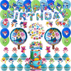 98 Pcs Baby Birthday Shark Decorations, Baby Party Sharrk Supplies Include Birthday Banner, Cake Cupcake Toppers, Latex Balloons, Hanging Swirls, Foil Balloons and Stickers for Kids Party Favors