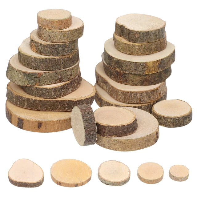 100 piezas rebanadas de madera con corteza natural pino redondeado de madera rústica rodajas de madera para centros de mesa (1,5- 3 cm)