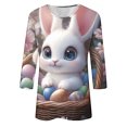 thumbnail image 5 of Cavosen Happy Easter Womens Shirts 3/4 Sleeve Bunny Eggs Print Trendy Pullover T Shirts Crewneck Festival Tops Casual Dressy Holiday Blouse Religious Going out Summer Tees L, 5 of 5