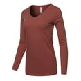 thumbnail image 2 of A2Y Women's Basic Solid Soft Cotton Long Sleeve V-neck Top T-shirt Fired Brick M, 2 of 3