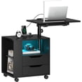 thumbnail image 2 of Soges Nightstand with Drawers and LED Lights, Bedside Table with Lamp, USB Charging Ports, Height Adjustable Side Table with Wheels, Rolling End Table Overbed Table, Black, 2 of 8