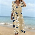 thumbnail image 4 of Ayolanni 3/4 Sleeve Dresses for Women 2026 Floral V-Neck A-Line Maxi Dress Holiday Elegant Cotton Flowy Long Dress Yellow XXXL, 4 of 6