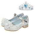 thumbnail image 1 of GPOECD Paillettes Scintillantes Fleur Talons Bas Sandales Filles Robe Fête Spectacle Danse Chaussures Strass Âges 4-9 Gris,31, 1 of 8