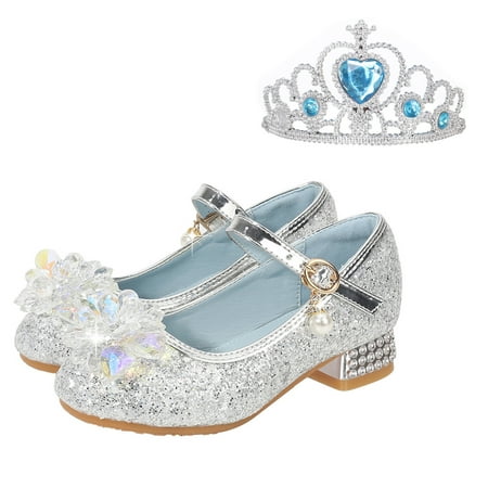 

Girls Sandals Toddler Dress Pumps Glitter Sequins Princess Flower Low Heels Party Show Dance Rhinestone Kids Sandals Size 8Y-9Y
