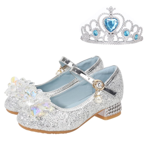 LIIPEE Girls Sandals Kids Glitter Sequins Flower Hollow Out Ankle Strap Fashion Sandals Thick High-Heeled Dance Party Princess Shoes Cute Comfortable Breathable Soft Sole Footwear,Grey,4.5-5 Years