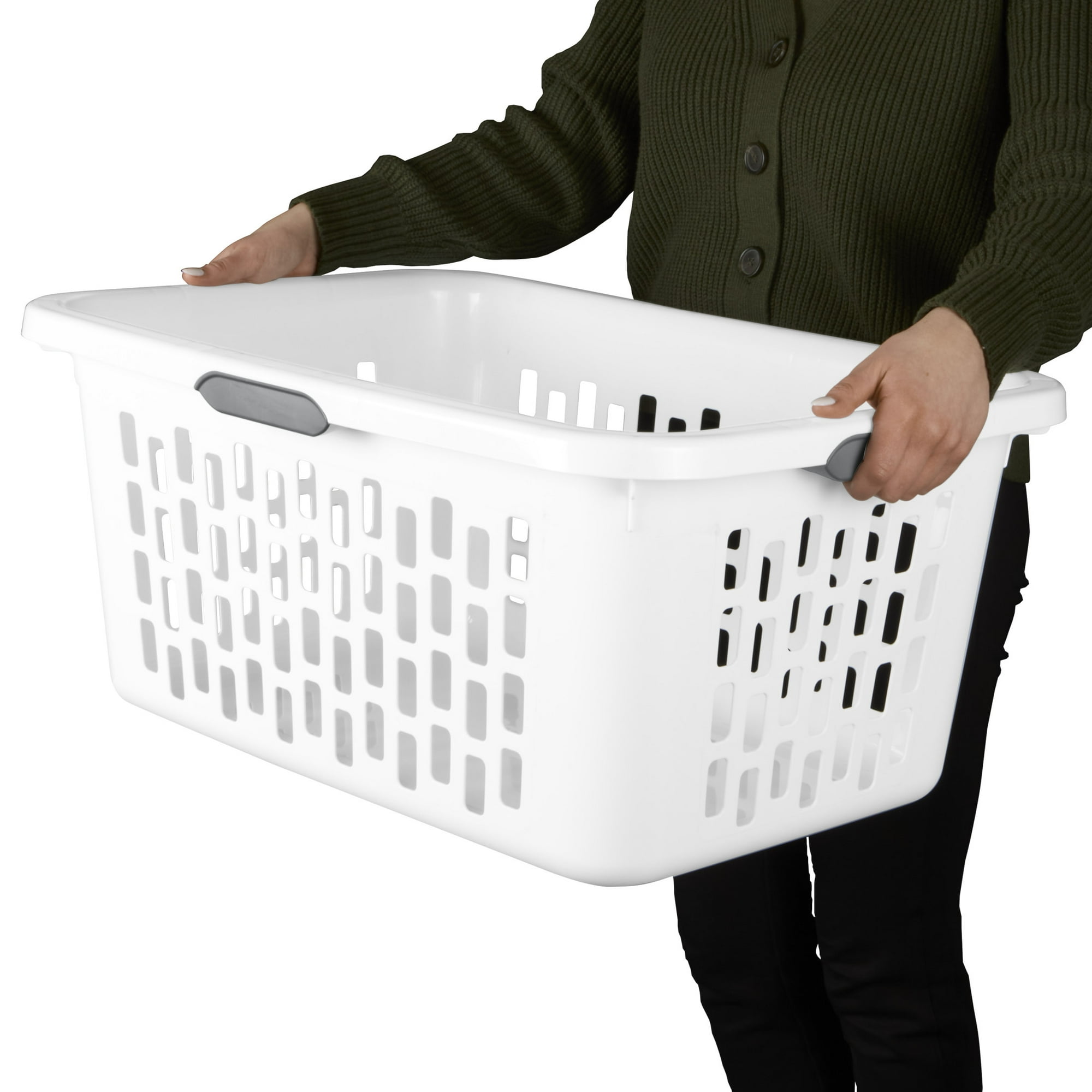 Sterilite Large Plastic 2 Bushel Laundry Basket with 4 Comfort Grip Handles, White