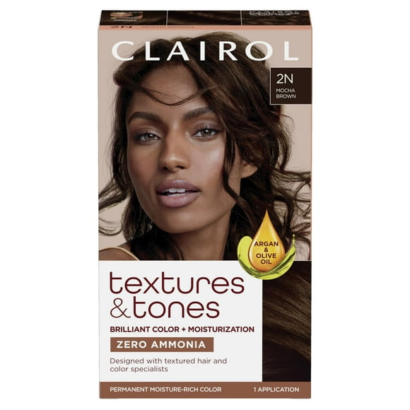Clairol Textures & Tones Permanent Hair Dye, 2N Mocha Brown Hair Color, Pack of 1