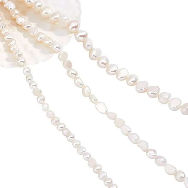 91 cuentas de perlas naturales cultivadas de agua dulce (3 tamaños, dos caras, pulidas, blancas, sueltas e irregulares) para hacer pendientes, pulseras y joyas.